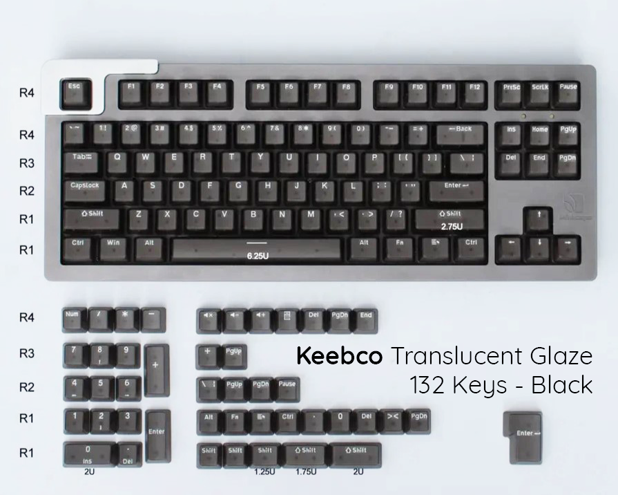 Keebco Translucent Glaze Keycaps - Black - 132 Keys
